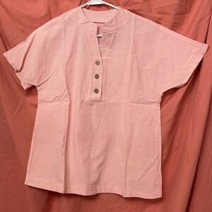 Pink Button-Up Short Sleeve Top